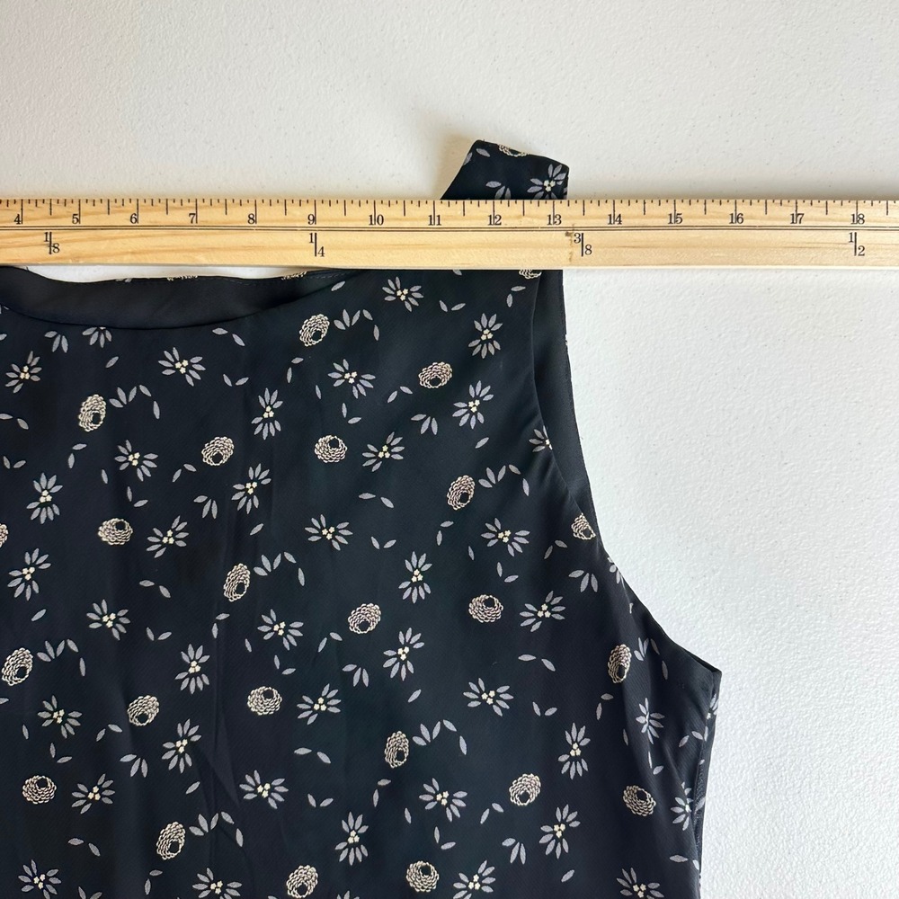 Donna Ricco Petite Size 12P Navy Floral Midi Dress Sleeveless Ruffle Hem - Picture 10 of 15